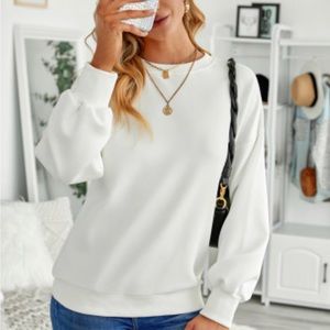 White Drop-shoulder Pullover Sweatshirt